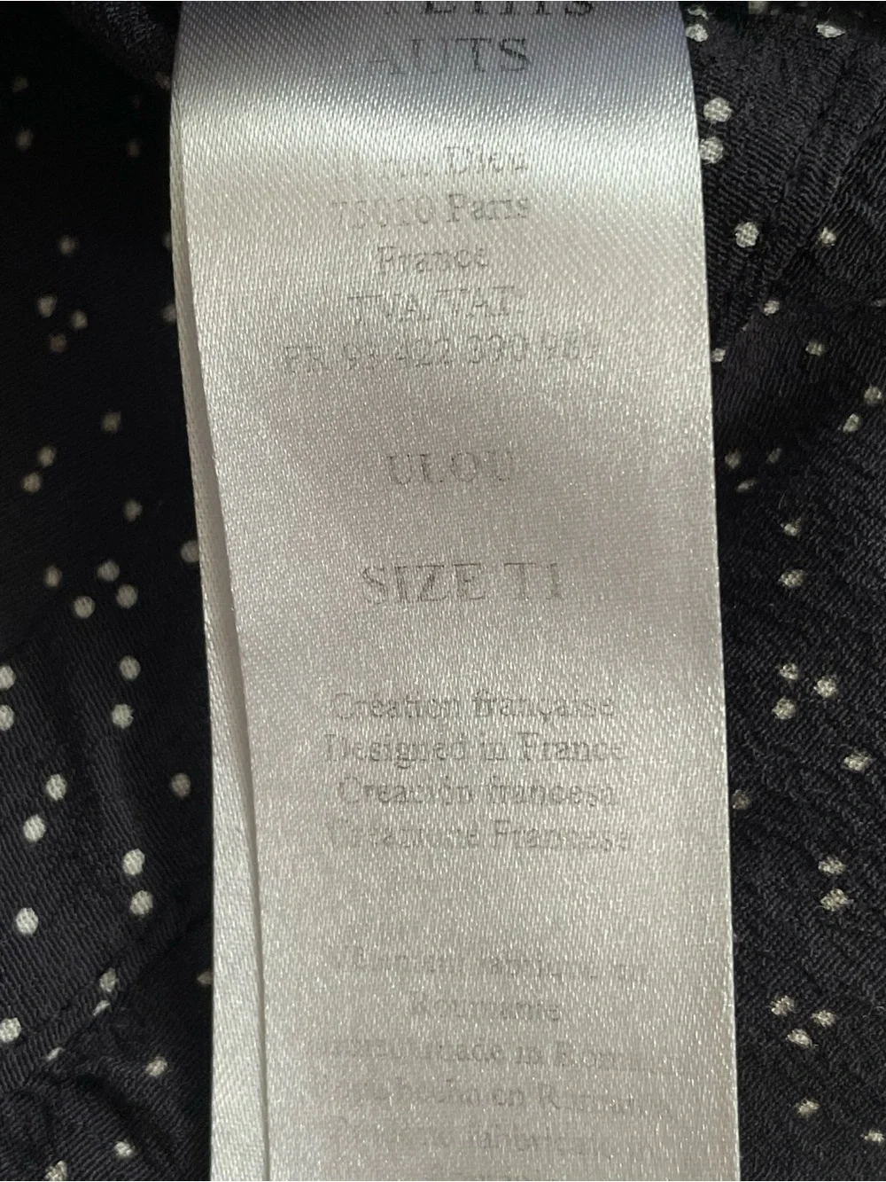 DES PETITS HAUTS Black Long Sleeve Peplum Button Top with White Micro Print - Picture 12 of 15
